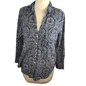 Roller Rabbit 100% Cotton Button-up Long Sleeve Shirt blue oversized preppy NEW